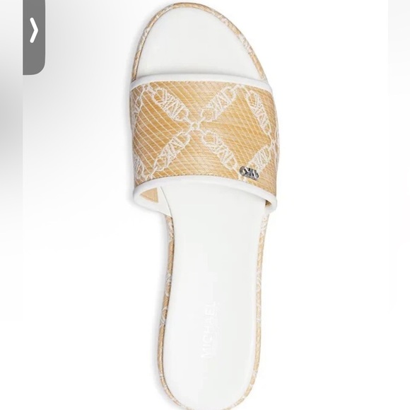 Michael Kors Tan and White Raffia Platform Slides - Picture 3 of 6